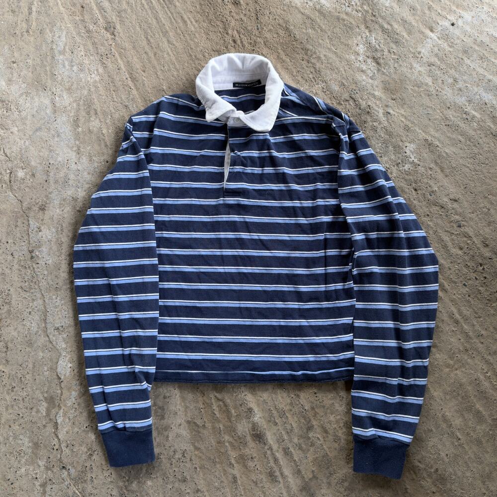 BRANDY MELVILLE POLO RUGBY STRIPED SHIRT COLLARED BLUE PREPPY FITS WOMENS SMALL